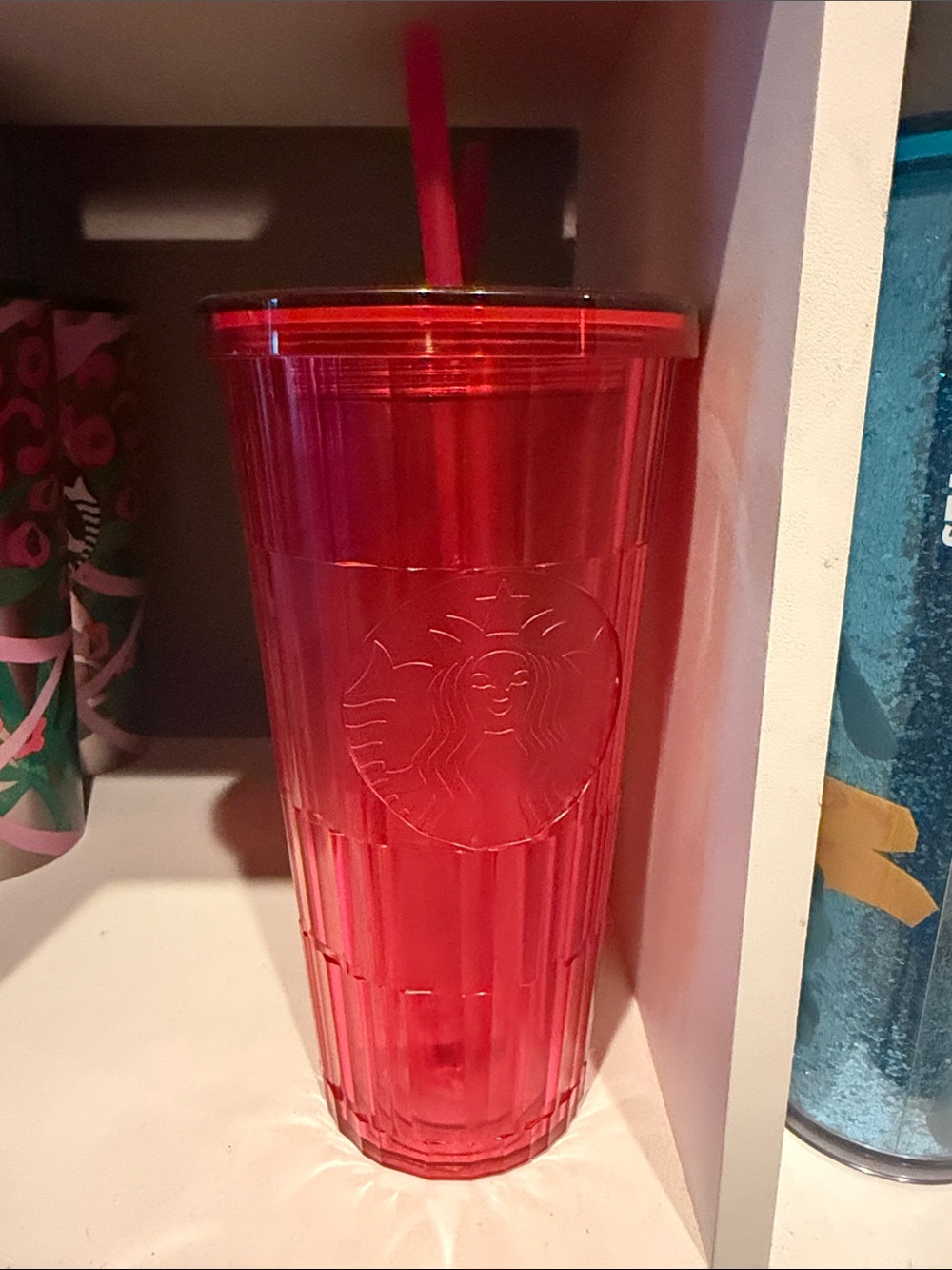 Starbucks Red Ribbed Reusable Tumbler with Straw